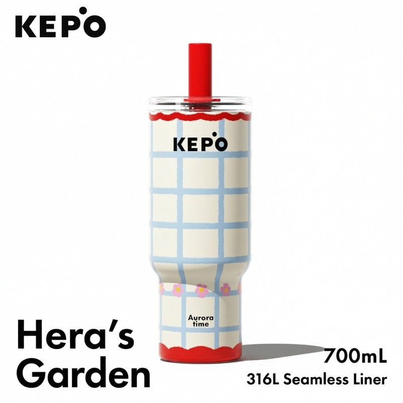 KEPO 700ml Pet-Themed Straw Cup | Inspiration Flower Series | 316L Stainless Steel