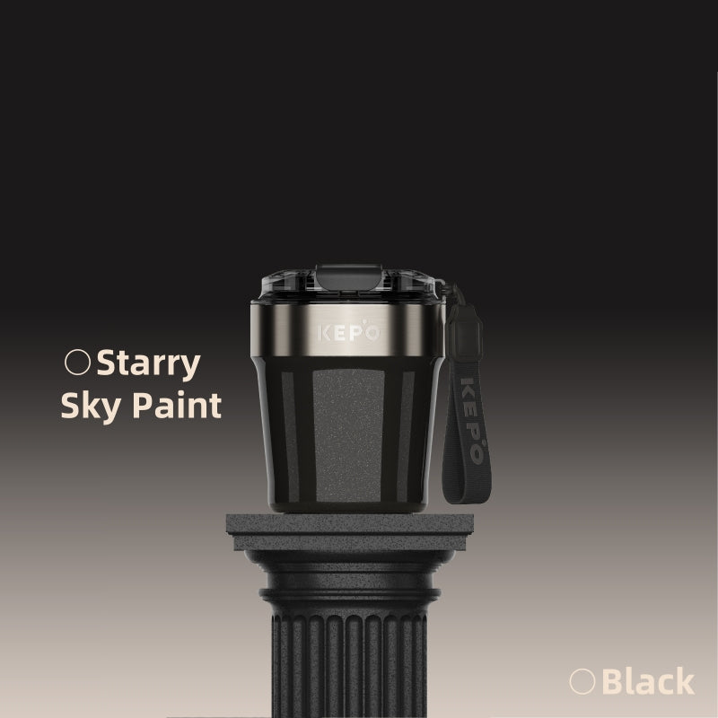 KEPO 240ml Insulated Coffee Cup | Spherical 316L Steel Liner | Leak-Proof Travel Mug with Woven Lanyard