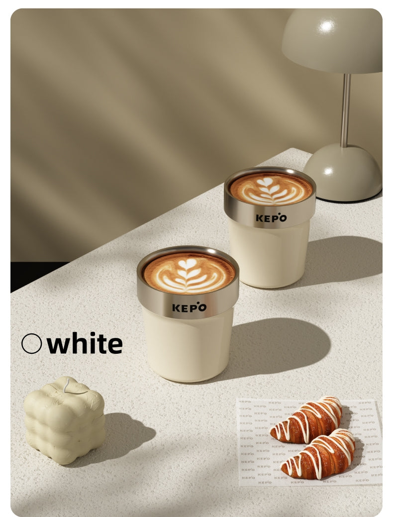 KEPO 240ml Insulated Coffee Cup | Spherical 316L Steel Liner | Leak-Proof Travel Mug with Woven Lanyard