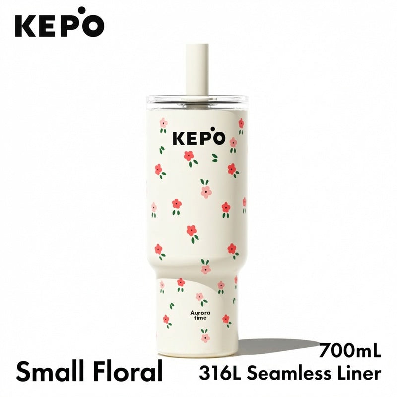 KEPO 700ml Pet-Themed Straw Cup | Inspiration Flower Series | 316L Stainless Steel