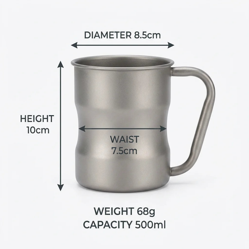 Dimension spec diagram 500ml mug height diameter waist weight