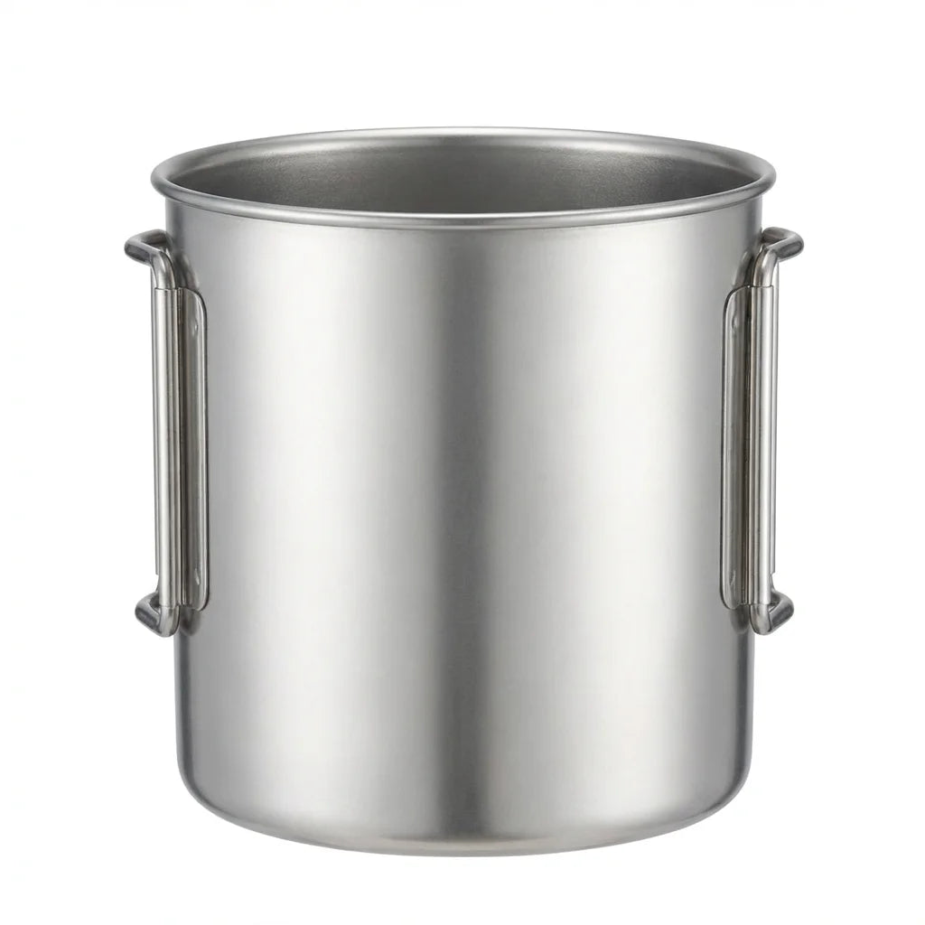 Titanium double wall insulated camping mug white background