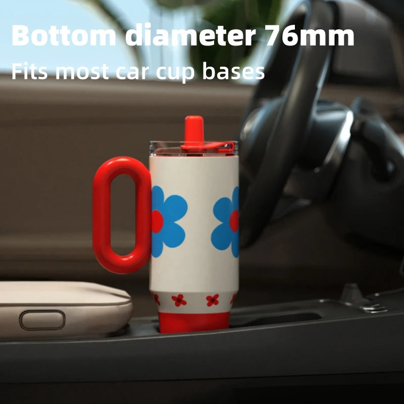KEPO KC007 1200ml Big Mac Straw Insulated Cup - Red Flower In Hand