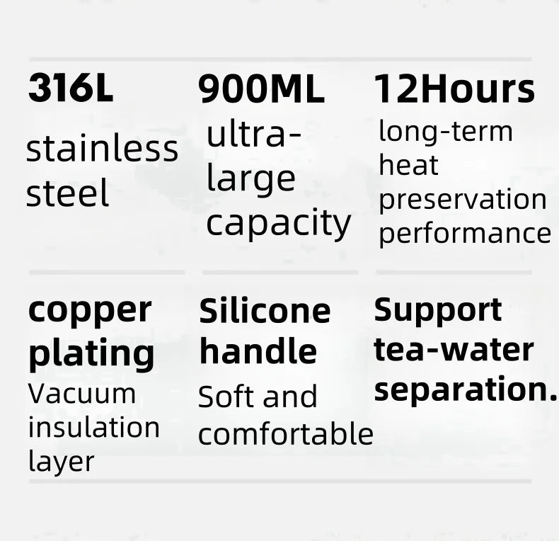 KEPO KC008 Key Features - 316L 900ml 12Hours Silicone Handle Tea Separation