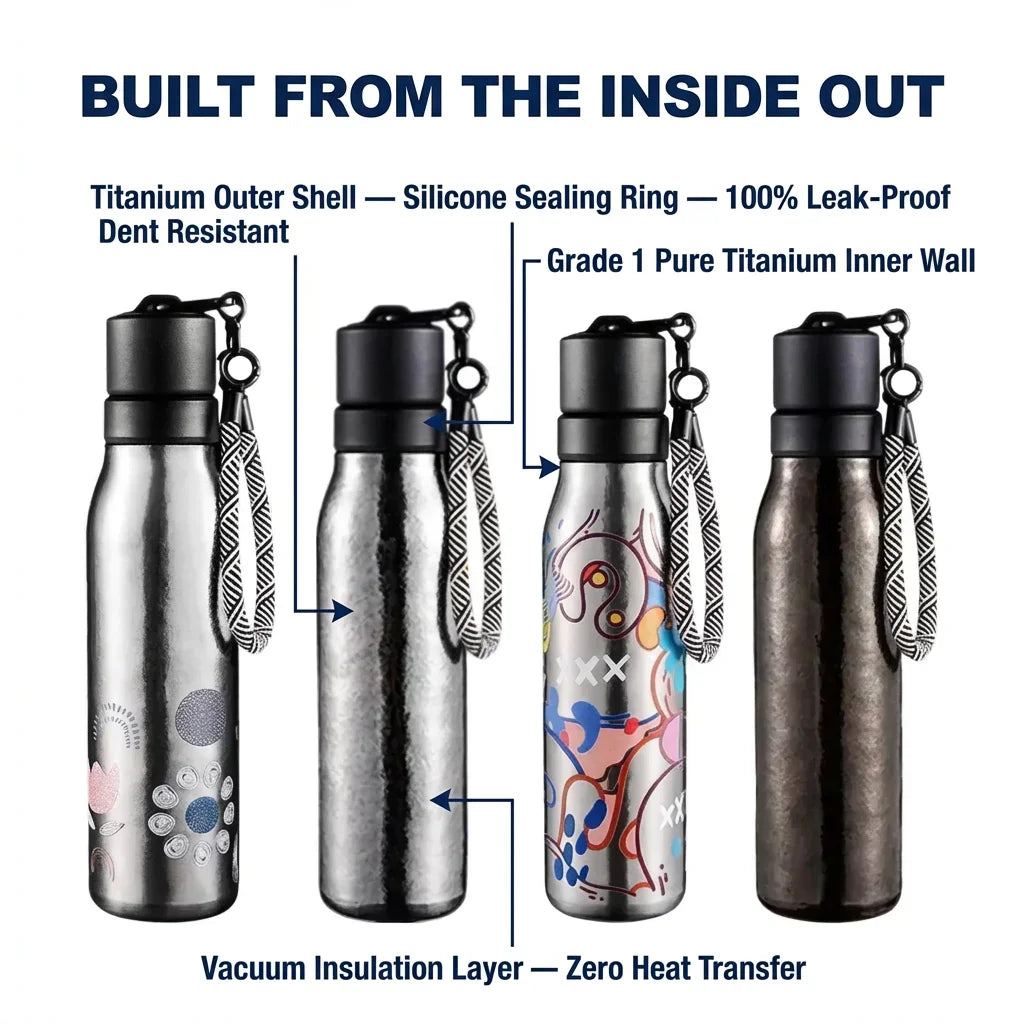 Titanium cup with campfire outdoor