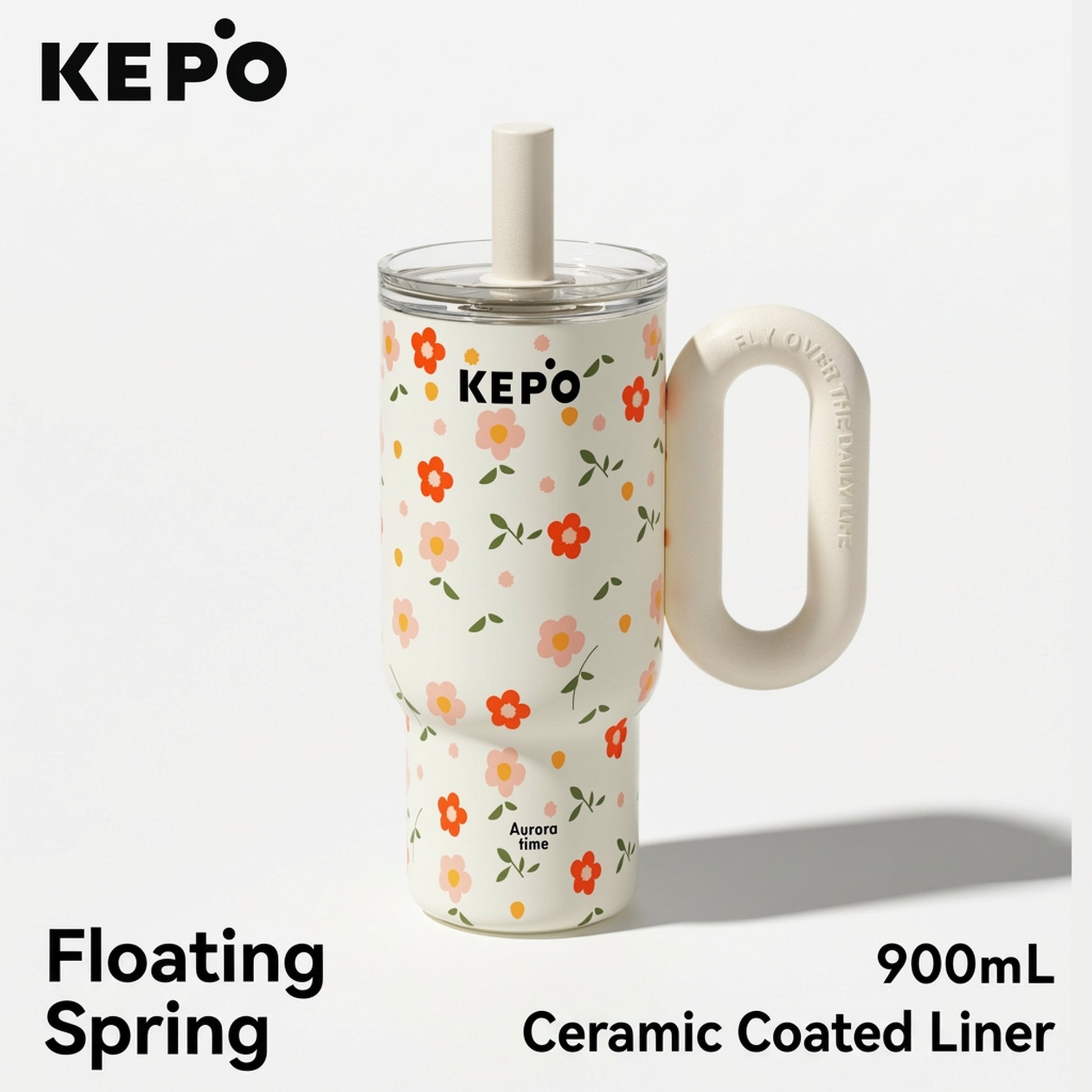 KEPO 900ml Insulated Tumbler with Handle & Straw