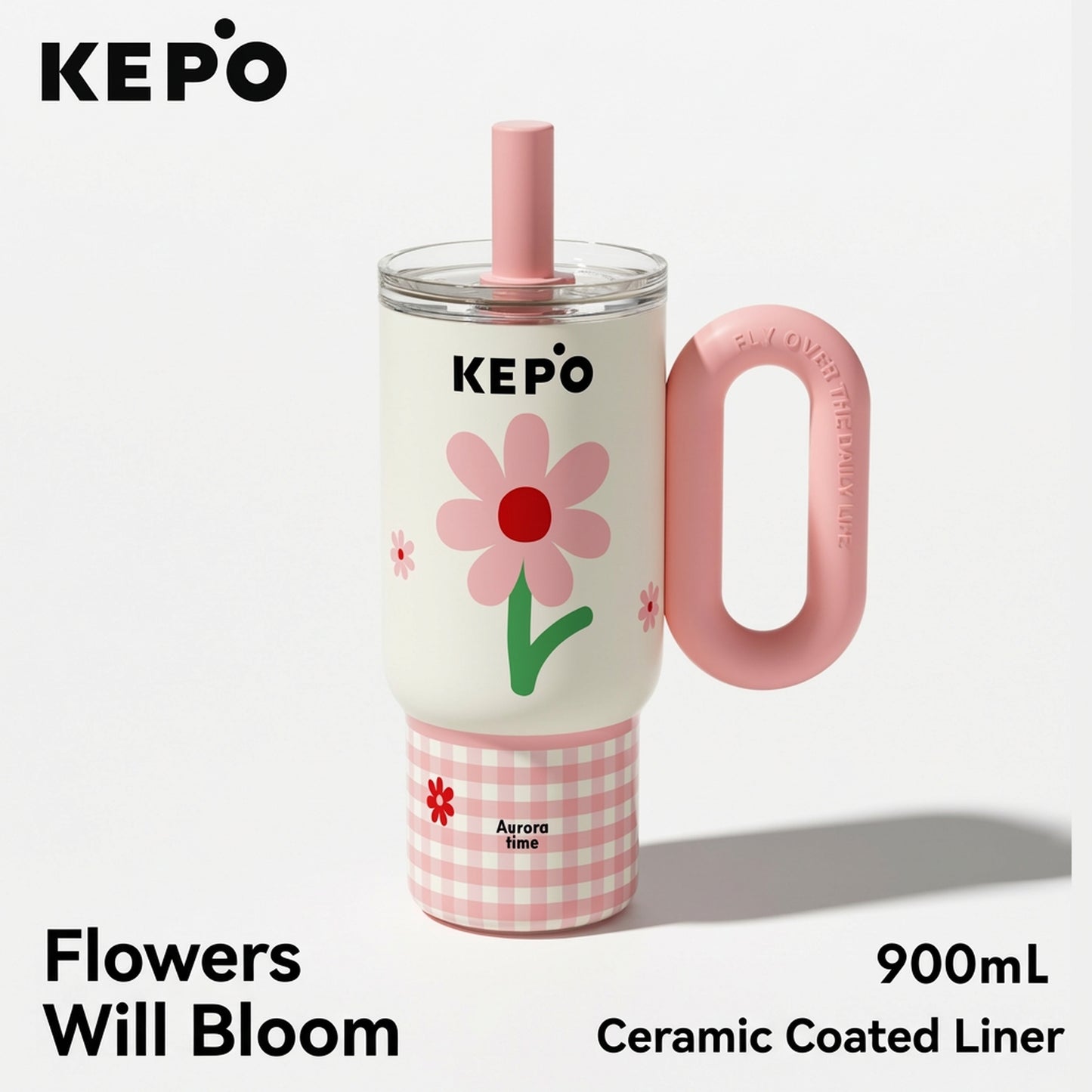 KEPO 900ml Insulated Tumbler with Handle & Straw