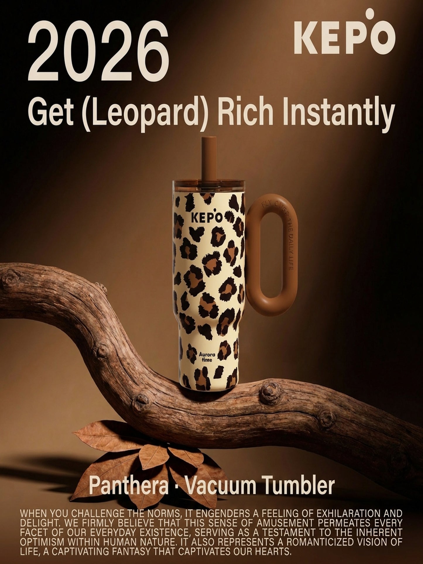 KEPO 900ml Insulated Tumbler with Handle & Straw | Floral Art Series | Leak-Proof Travel Cup