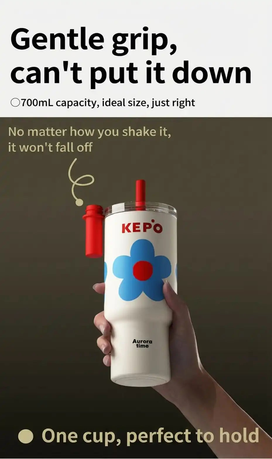 KEPO 700ml Insulated Straw Tumbler | Garden Inspiration Series | 316L Seamless Liner | 6-Hour Hot Cold