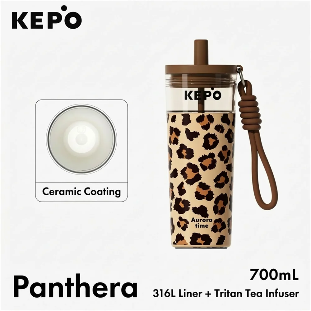KEPO 700ml Tea Infuser Straw Tumbler | Detachable Tea Filter | 316L Liner | Leak-Proof with Lanyard