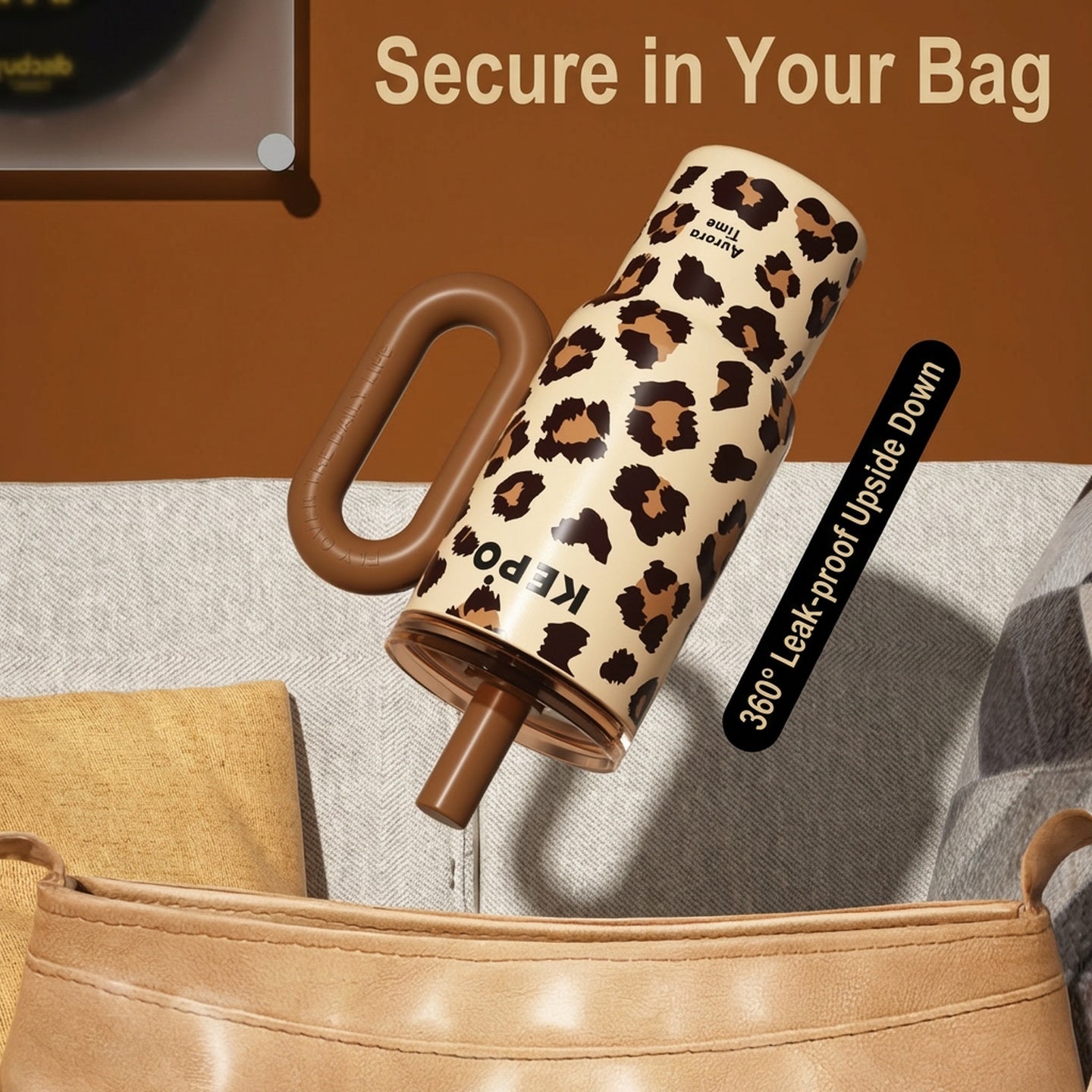 KEPO 900ml Insulated Tumbler with Handle & Straw | Floral Art Series | Leak-Proof Travel Cup