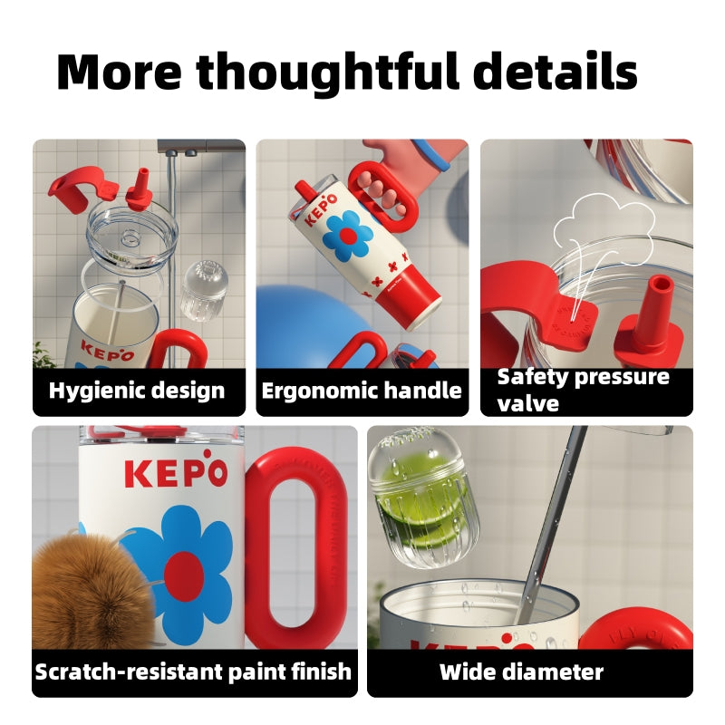KEPO 40oz Insulated Tumbler with Straw & Handle - Ceramic Lined, Leak-Proof, Large Capacity for Gym & Travel