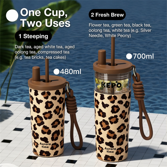 KEPO 700ml Tea-Water Separation Straw Cup | 316L Stainless Steel | Filter Included